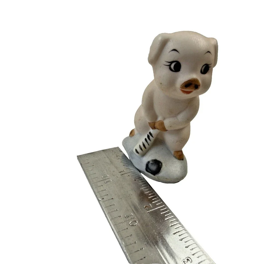 Vintage Pig Hockey Player Figurine Hand Painted Ceramic Made in Japan Style 3”